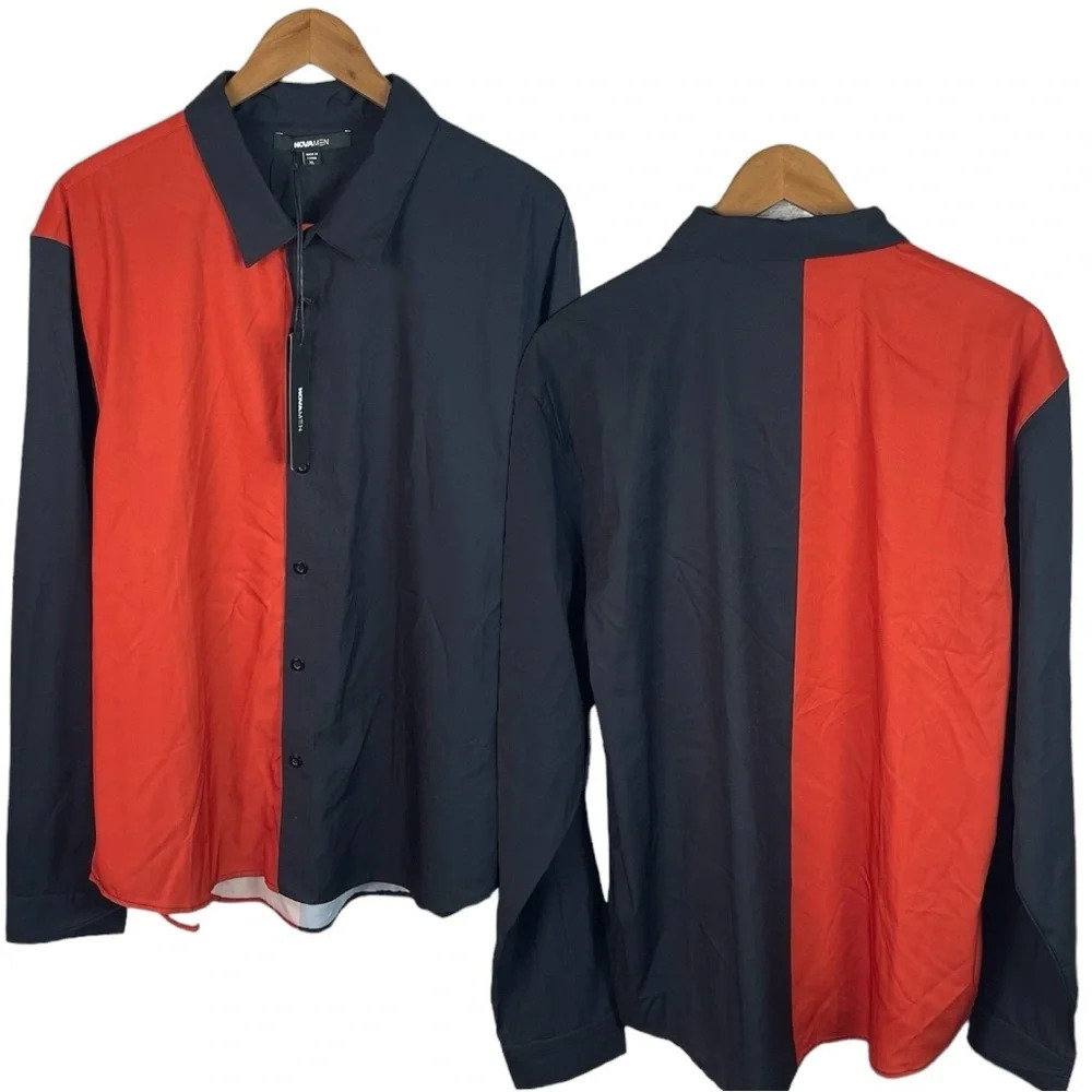 BF1448 NWT Fashion Nova Men Long Sleeve Woven Button Down Shirt XL